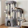 Heybly Tiragraffi per Gatti, 120cm Torre Alta Interna per Gatti Adulti, con Ampia Base e Casa Appartamento, Mobili Morbidi Multilivello con Graffiatoio, Amaca, Pallina da Gioco, Grigio Chiaro HCT026W