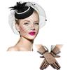 Geyoga Set cappello e guanti da tè anni '20 anni '50 cappello fascinator per le donne funerali pillbox cocktail fascia con velo, nero, 2
