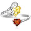 Qings Gennaio Granato Anello Pietra di Nascita con Design Madre Figlia in Argento Sterling 925 Anello Mama e Figlia con Cuore Zircone per Mamma Nonna Moglie Donne