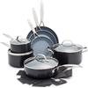 GreenPan Valencia Pro Set di Pentole e Padelle in Ceramica Dura Anodizzata Antiaderente da 11 Pezzi, Comprese Padelle,Per Sauté, Casseruole,Senza PFAS,Induzione,Lavabile in Lavastoviglie,Forno,Grigio