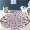 Duories Tappeto rotondo in cotone bohémien, lavabile, tessuto a mano, con nappe, per camera da letto, corridoio, soggiorno e tavolino da caffè, lavabile in lavatrice, 60 cm, fiori #15