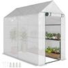 Outsunny Serra da Giardino a Casetta con Rivestimento in PE e Telaio in Acciaio, Serra per Piante con Porta a Cerniera e 4 Ripiani, 186x120x190cm, Bianco