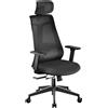 Wiltec Sedia da ufficio ergonomica Wiltec con regolazione in altezza e profondità, poggiatesta e braccioli regolabili - sedia girevole con supporto lombare - portata fino a 150 kg