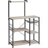 VASAGLE Scaffale da Cucina, Supporto per Forno a Microonde, Mobile Cucina, con Cestino a Filo Metallico, 6 Ganci, per Spezie, Pentole e Padelle, Greige e Nero KKS035B02