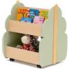 HOMASIS Libreria Montessoriana per Bambini con 2 Scomparti, Scaffale per Bambini in Legno con 4 Ruote, Cassapanca Portaoggetti per Camera dei Bambini, Sala Giochi e Asilo (Verde)