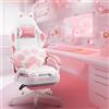 MEENICE Gatto Sedia Gaming Rosa con Poggiapiedi, Cuscino Lombare e Orecchie di Gatto, Sedia da Gaming Ergonomica in Velluto, per Donne, Adulti e Adolescenti, Rosa
