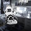 MEENICE Gatto Sedia Gaming con Poggiapiedi, Cuscino Lombare e Orecchie di Gatto, Sedia da Gaming Ergonomica in Velluto, con Poggiapiedi, per Donne, Adulti e Adolescenti, Bianco e Nero