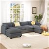Xbro Divano Modulare a U 4 Posti con 2 Pouf, Divano Cloud in Tessuto a Coste, Seduta Extra Profonda e Morbida, Rivestimento Sfoderabile, Divano Grande per Soggiorno, Grigio Scuro