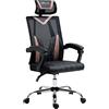 Vinsetto Sedia da Ufficio Ergonomica con Tessuto a Rete, Sedia da Scrivania con Rotelle, Supporto Lombare e Cervicale, Altezza Regolabile e Reclinazione, 58x62.5x112-120cm, Rosa