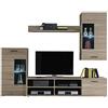 AVANTI TRENDSTORE - Kalli - Parete da soggiorno con illuminazione LED compresa, disponibile in 2 diverse colorazioni. Dimensioni: LAP 230x180x40 cm (Marrone)