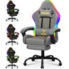 bigzzia Sedia Gaming con LED RGB, Sedia da Gaming Ergonomica con Supporto Lombare e Poggiapiedi, Sedie da Gioco Regolabile e Girevole con Una Capacità di Carico di 150 kg(Grigio)