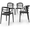 Mobili Fiver, Sedie Carlotta, Set da 4, Nero, Polipropilene, Sedie Moderne per Cucina, Giardino, Soggiorno