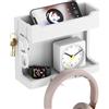 NiHome Organizer da parete in legno per comodino, doppio vassoio portaoggetti da parete con ganci magnetici, per camera da letto, dormitorio, porta cellulare, occhiali, sveglia, telecomando (bianco)