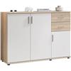Stella Trading BOBBY, Cassettiera, effetto rovere Sonoma, bianco, credenza elegante con ampio spazio disponibile per la zona giorno; 120 x 82 x 35 cm, L x A x P