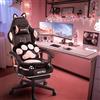 MEENICE Gatto Sedia Gaming Rosa con Poggiapiedi, Cuscino Lombare e Orecchie di Gatto, Sedia da Gaming Ergonomica in Velluto, per Donne, Adulti e Adolescenti, Nero e Rosa