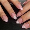 Aribliseza French Nails, 24 pezzi Press On Nails corte mandorla, unghie finte rosa nude con punta francese bianca e design con fiori 3D e perle, unghie in softgel adesive per set manicure femminili