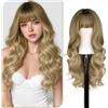 Sofeiyan Parrucca Lunga Riccia,60 cm Biondo Sfumato Parrucca Ondulata Donna con Frangia,Sintetica Resistente al Calore per le Donne con Capelli Radi Indossare Tutti i Giorni Feste