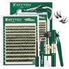KEYYOU Set di Extension per Ciglia, Ciglia a Volume con Curvatura a D, 8-16 mm, Set di Cluster di Ciglia, 132 Pezzi, Kit di Ciglia Sottili con Piegaciglia, Rimuovi Adesivo e Pinzette (Set F01)