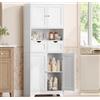 TEENFON Mobile alto da bagno con 2 ripiani aperti, 2 cassetto, credenza multiuso, 60 x 30 x 147 cm, bianco
