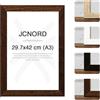 JCNORD MDF Cornice Portafoto in Legno di Noce A3 (29,7x42 cm) con Vetro Acrilico Infrangibile | Moderna per Pareti e Tavoli
