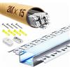 LASLUX 15 profili per cartongesso a LED, 2 m, 2 m, profilo in alluminio, canale da incasso e diffusore per illuminazione indiretta