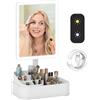 HOMCOM Specchio da Trucco con Luce Dimmerabile, Specchio Illuminato con Regolazione Touch, 2 Modalità di Illuminazione, Rotazione 180°, Specchio Rimovibile e Organizer per Trucchi, Bianco
