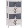 DiKasa Cassettiera Breeze in Legno di Abete Bicolor, Mobile 4 Cassetti con Maniglie in Corda e Dettagli Nautici, Comò Stile Marino Bianco e Azzurro per Camera Ingresso Casa al Mare 40x29x73 cm