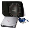 Excalibur X1 Kit audio auto con subwoofer X12.1BR 12 1000W max, amplificatore MOSFET X600.2 2 canali 1200W, kit di installazione 8GA completo, configurazione tri-mode e cavi inclusi per bassi potenti