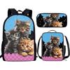 THKVSV Zaino per ragazze e ragazzi scuola elementare zaino per studenti elementari borsa con portapranzo borsa portamatite stampa cavallo, Gatto carino., One Size, Zaino daypack