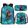 THKVSV Zaino per ragazze e ragazzi scuola elementare zaino per studenti elementari borsa con portapranzo borsa portamatite stampa cavallo, Cavallo a, One Size, Zaino daypack