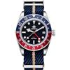 ADDIESDIVE Orologio da uomo GMT al quarzo da uomo, impermeabile fino a 200 m, doppio fuso orario, calendario, Neronylonblue