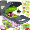Dewpeton Mandolina per Verdure Professionale Manuale, Tagliaverdure Spinta Multifunzione Trituratore e Affettatrice, Mandolino Affetta Taglia Grattugia Trita Zucchine Cipolla Patate Julienne Chopper Cubetti