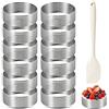 Eulihent 12 Pezzi Anello Microforato Crostata, Coppapasta Tondi 6 cm, Stampo Crostata Microforato in Acciaio Inox, Anello per Torte con Spatola per Torte, per Muffin, Ciambelle, Budini