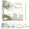 Lanpn Libro degli Ospiti per Baby Shower & Gender Reveal, Baby Shower Guest Book, Tema Neutro Animali Bosco, Album Ricordi con Messaggi, Foto e Auguri per Futuri Genitori, 114 Pagine, Inglese
