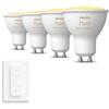 Philips Hue Pacchetto vantaggio - GU10 - con 4 Faretti LED - Luce da bianca calda a bianca fredda - Incl. Hue Interruttore Dimmer - Hue White Ambiance