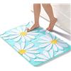 QJHOMO Tappetino da Bagno Verde - Simpatico Tappetino da Bagno con Margherite Antiscivolo Lavabile - Fiore Bianco e Giallo - Morbido Tappetino per Doccia - Assorbente - 60 x 90 cm