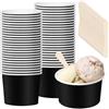 Behogan 50 bicchieri da gelato universali in cartone ecologico, 240 ml, in carta, con 50 cucchiai, in cartone, compostabili, per gelato, yogurt, finger food, nero