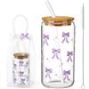 saerryor Bicchiere in vetro con cannuccia e coperchio, per donne e ragazze, 473,6 ml, motivo floreale viola, per caffè freddo, bolle, tè, acqua, regalo per mamma, moglie, figlia, fidanzata, sorelle