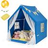HOMASIS Tenda per Bambini da Interno, Tenda Gioco con Luci a Forma di Stella e Tappeto in Cotone, Tenda Cameretta con Tasca Laterale, Casa per Giochi per 2 Bambini, 122 × 105 × 125 cm (Blu)