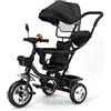 Kedia Triciclo multifunzione per bambini, triciclo con asta di spinta regolabile, sistema di sterzo, passeggino, triciclo con ombrellone, sedile regolabile (nero 4 in 1)