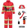 Generico Costume Pompiere Bambino 8 Pezzi - Vestito Pompiere con Accessori di Pompieri Vestiti Capo dei Pompieri per Carnevale,Cosplay e Halloween 3-9 Anni