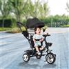 HUOLE Triciclo bambini fino 25 kg, Passeggino con Maniglione regolabile, Bici, Sedile girevole Fronte Mamma e Strada, Cappottina pieghevole, Ruota libera,4 in 1 (Nero)