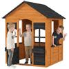 AIYAPLAY Casetta da Giardino per Bambini in Legno di Abete, Casetta per Bambini da Esterno Interno con Finestre, Mezza Porta, Portavasi e Tetto, per Bimbi 3-8 Anni, 110.6x106.6x138 cm, Marrone Chiaro