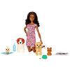 Barbie Mattel - Barbie Guarderia per Cani, Bambola Morena con Animali (FXH09)