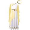 dPois Costume Antica Dea Romana Greca Mitologia Principessa con Corona Alloro Dorata Bambina Costume Toga Tunica Vestito Costume Medievale Costume Carnevale Halloween Giallo 9-10 anni
