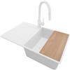PRIMAGRAN Lavandino da Cucina Tutto Bianco 78x50cm, Lavello in Granito a 1 vasca + Rubinetto 40x20cm + Set di accessori, Lavabo da Cucina Incasso al Mobile 50cm - Copenhagen Top S548