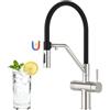 Faustina Miscelatore da cucina a 4 vie smontabile, rubinetto da cucina a doppia leva con acqua potabile e acqua gassata, miscelatore per lavello in acciaio inossidabile con tubo flessibile in silicone