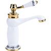Alvinlite Rubinetto Acqua Motivo Floreale, Miscelatore Monocomando Rubinetto Acqua Calda Fredda Miscelatore Lavabo Rubinetto Per Lavandino Bagno, Vintage(Bianco)