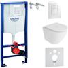 Lavita Elemento Prefabbricato Solido + WC Sospeso a Parete Sofi One Bianco Senza Bordo + Sedile WC con Abbassamento Automatico Bianco Lucido Pulsante Set Completo Cassetta di Scarico Incassata Set