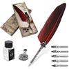 SOULONG Penna, Penna d'Oca da Scrittura, Kit Penna Calligrafica on 5 Pezzi Pennini, Penna Dip Set di Calligrafia Artigianale di Scrittura, Penne Stilografiche Scatola di (Red)
